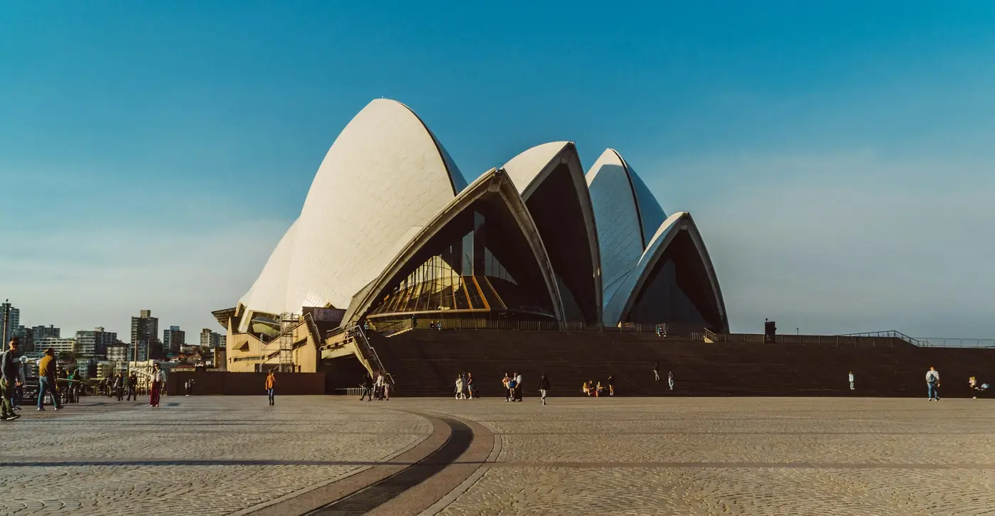 People gathering at the Sydney Opera House forecourt